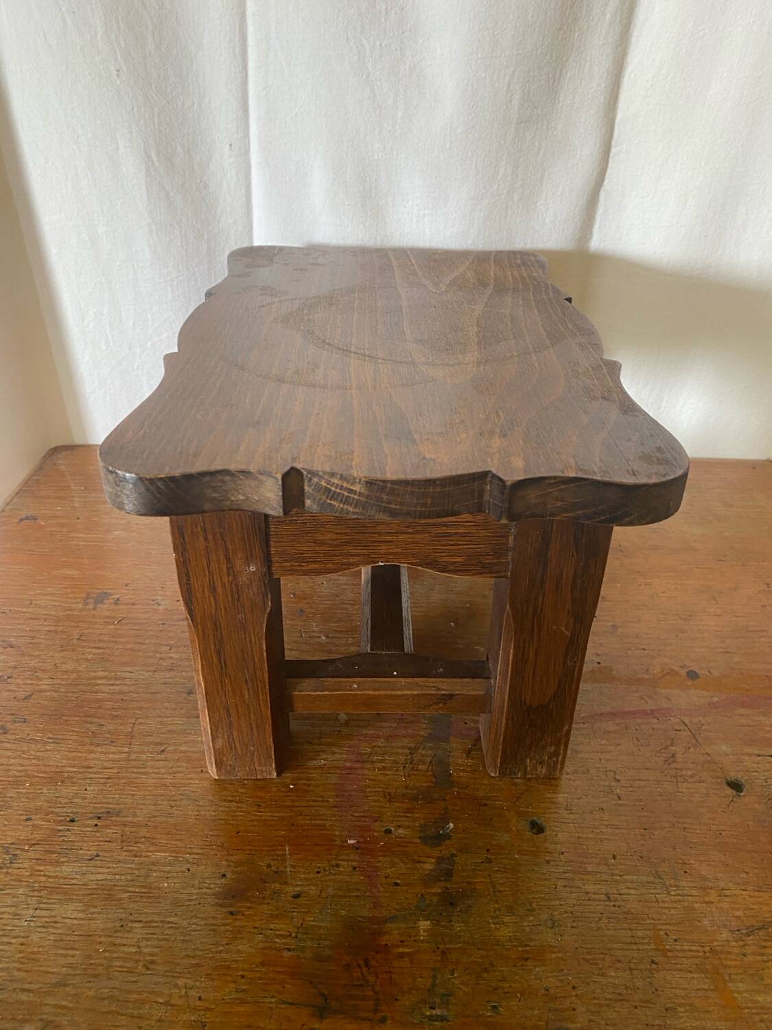 Antique Low Stool Vintage Wood Footrest
