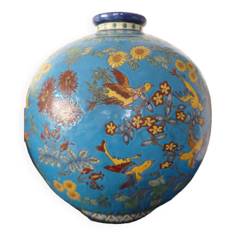 LARGE ENAMEL BALL VASE LA LOUVIERE