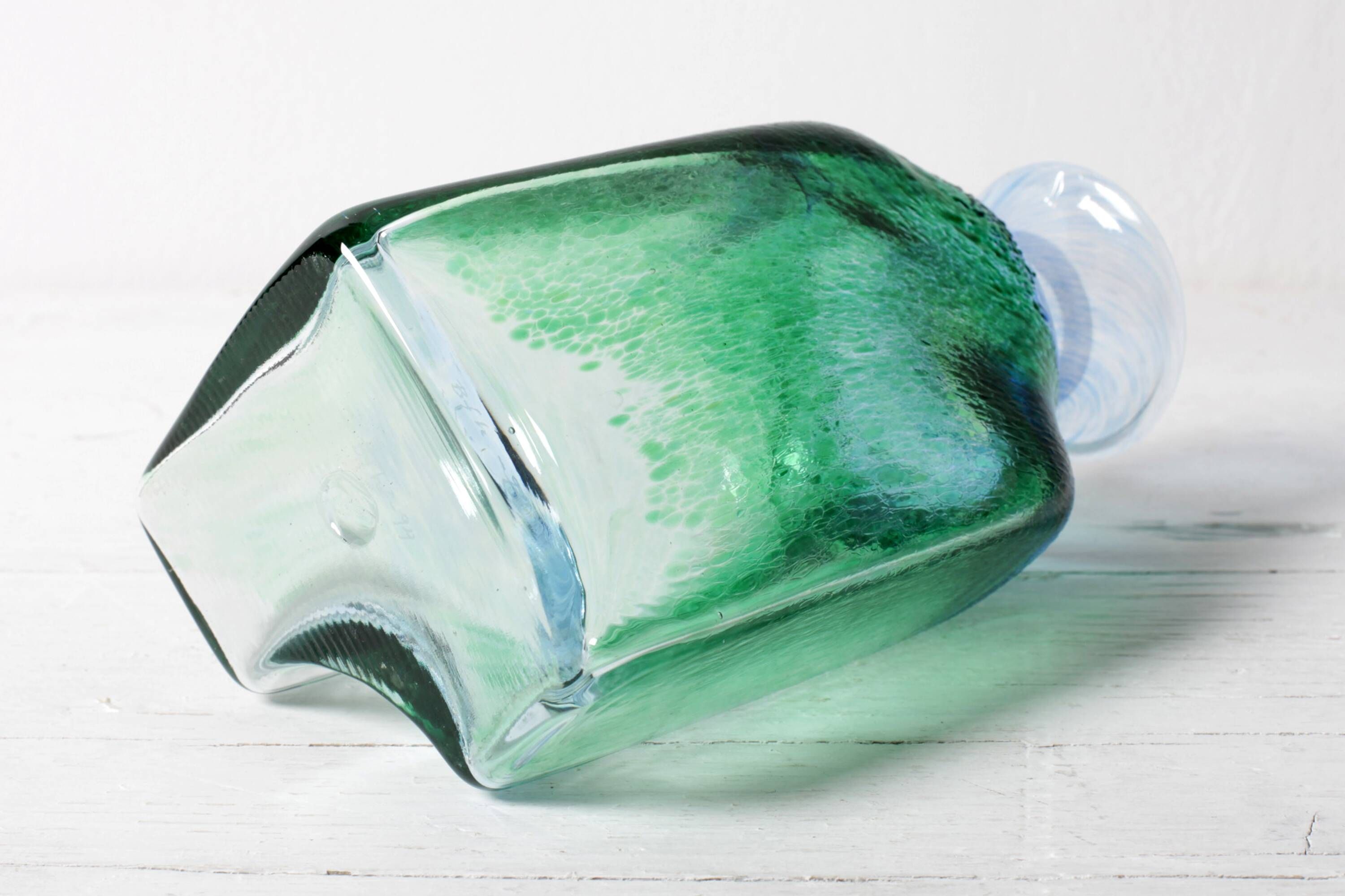 Vintage Green and Blue Glass Decanter Antikva by Bertil Vallien Sweden 1994