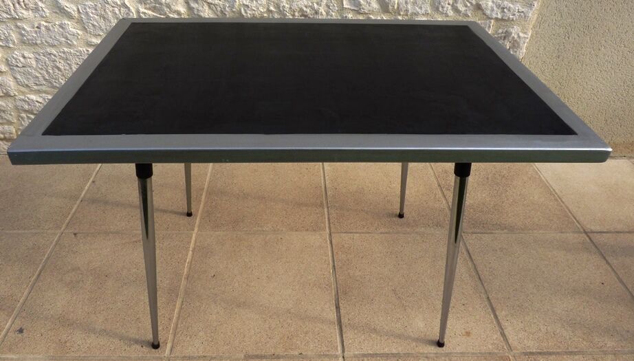 *Table with concrete top and industrial style stainless steel contour