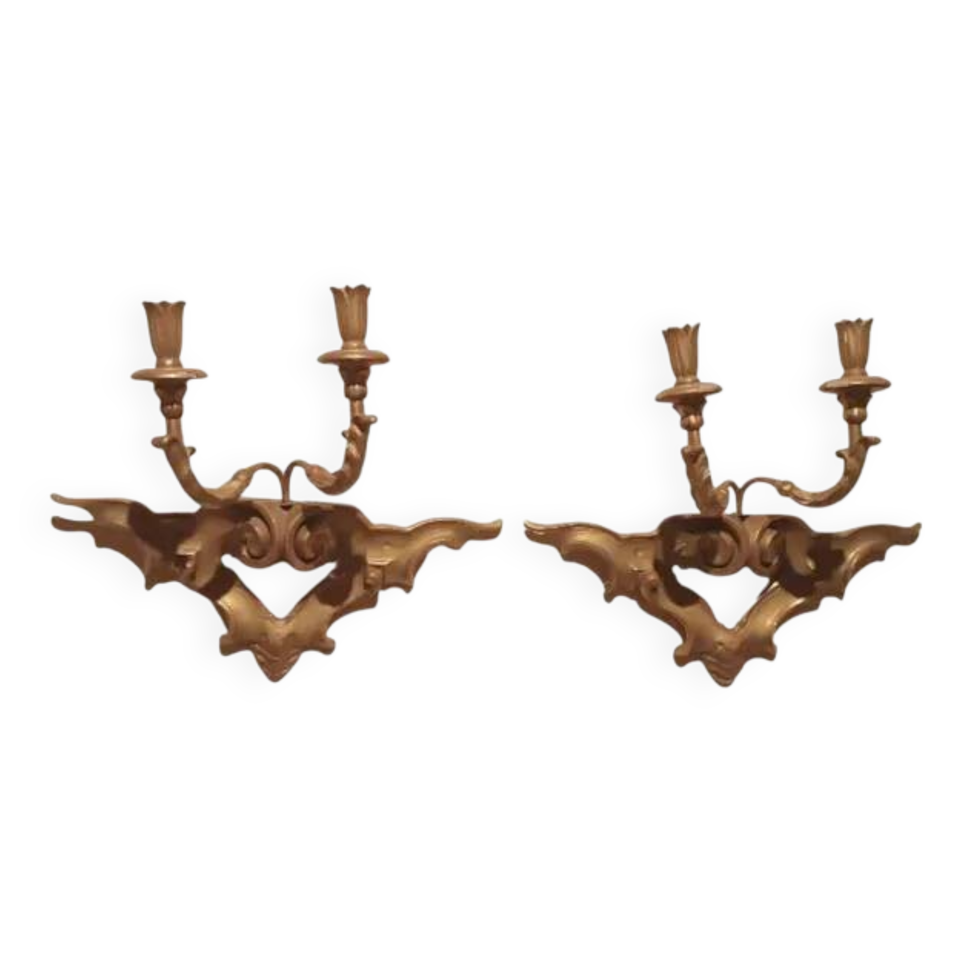 Pair of antique wall sconces in gilded wood from the 19th century.