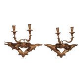 Paire de appliques murales antiques en bois doré du 19ème siècle.