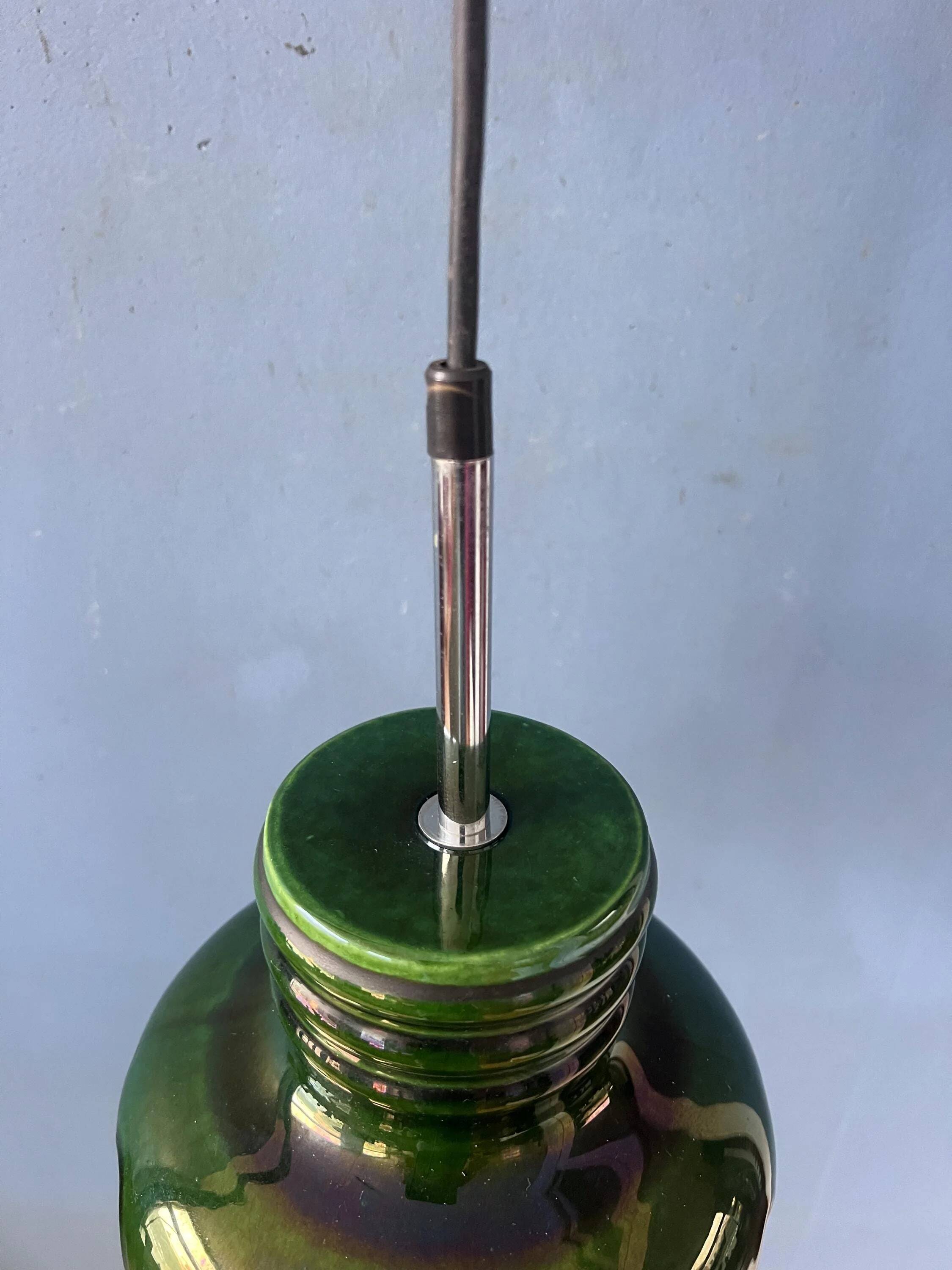 Green ceramic suspension Mid-Century - pendant lamp West Germany