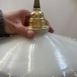 Vintage scalloped opaline glass and gold-tone metal pendant light