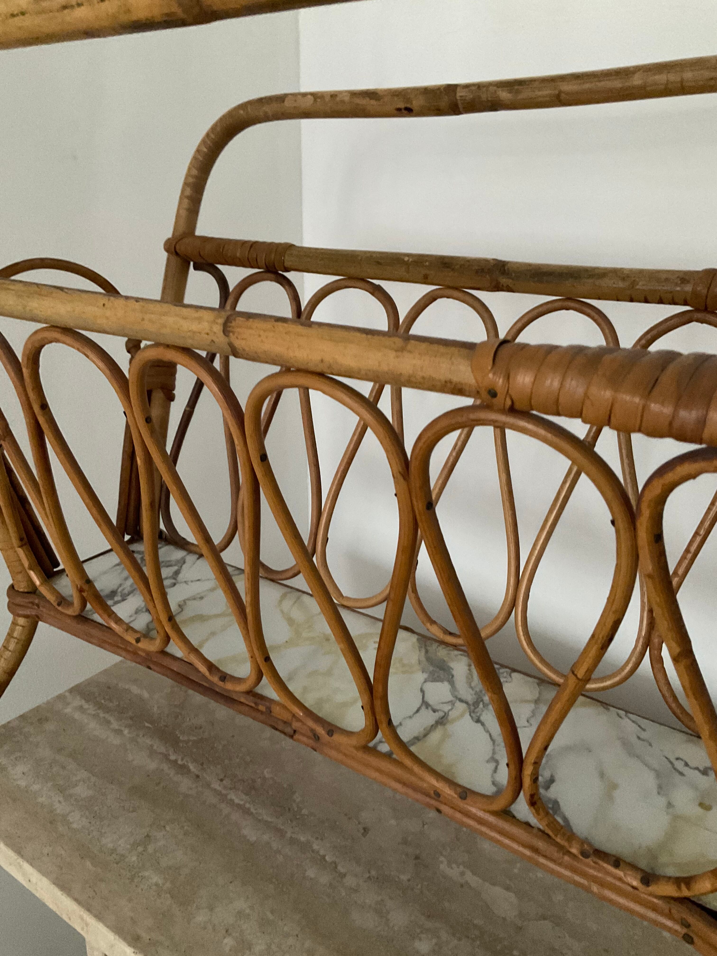 Vintage rattan magazine holder 70s