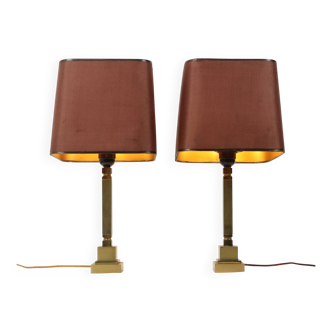 Paire de lampes de table en laiton de style Boulanger des années 50, 45 cm