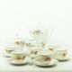Porcelain coffee set decoration red and blue flowers golden border