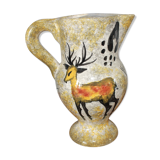 Pitcher signed in ceramic décor deer and roe deer