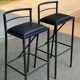 2 Italian Calligaris bar stools 1990 steel and black leather 80cm