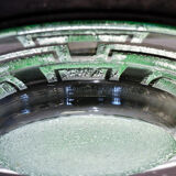 Circular dish signed Daum Nancy in molded glass with frosted geometric decoration, 20th century