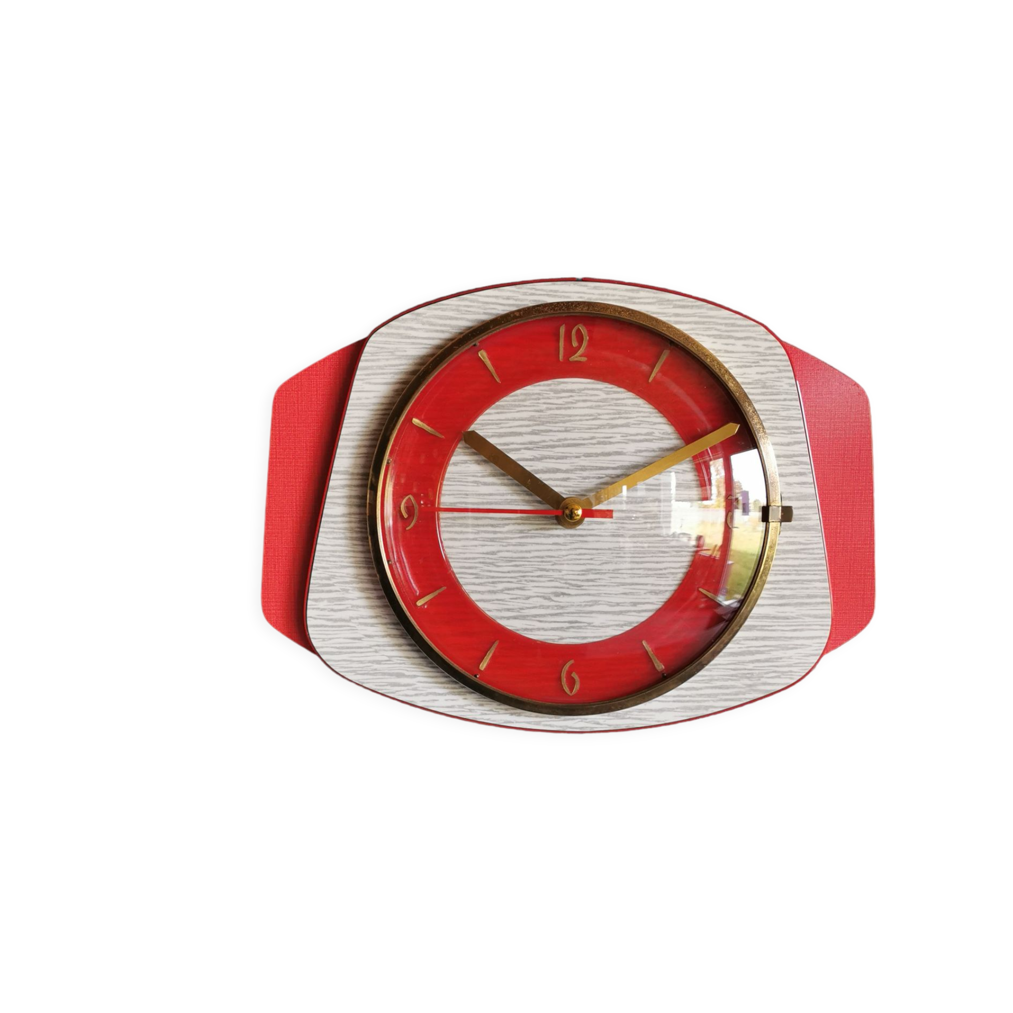 Vintage formica clock silent wall clock "Rouge Gris"
