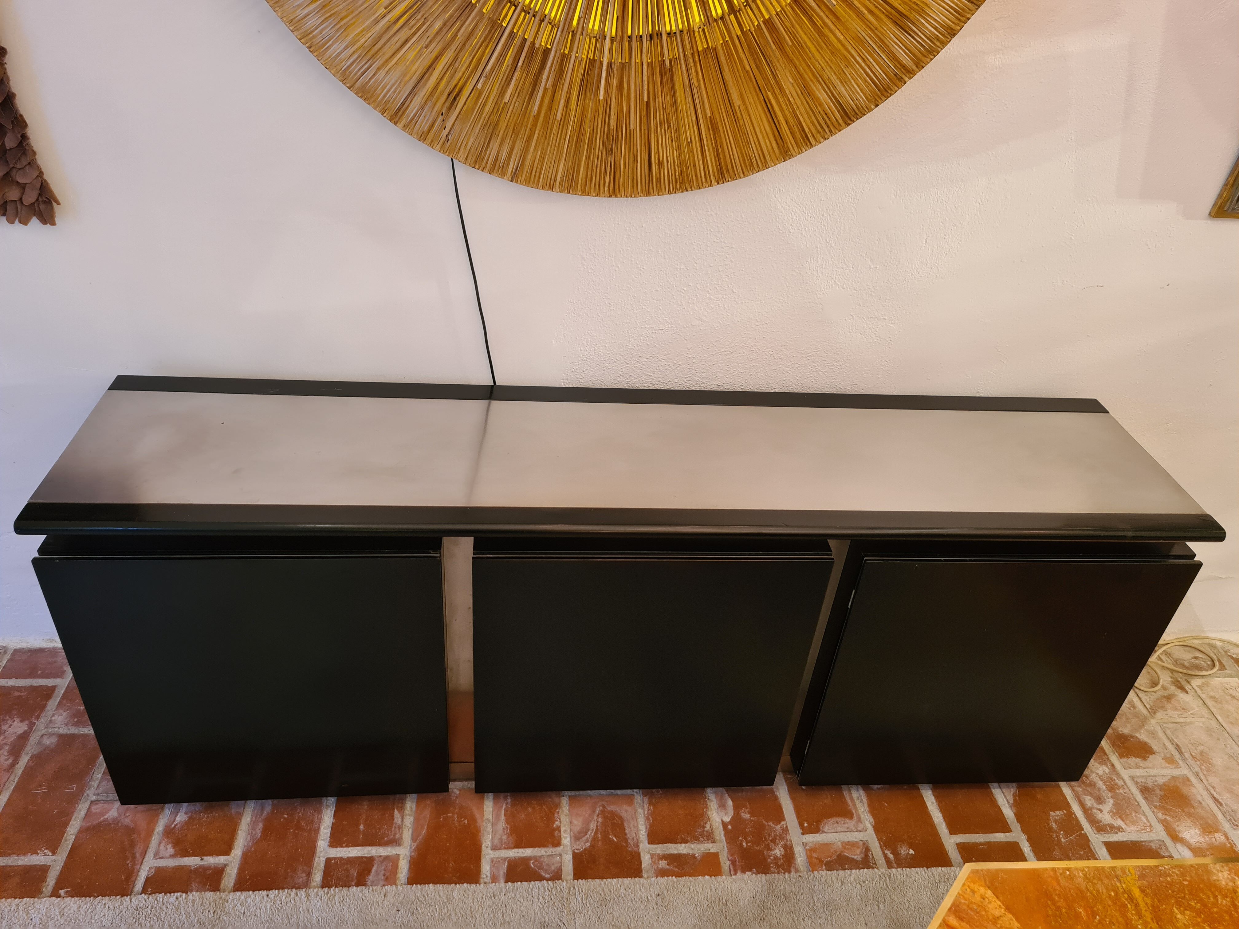 Blackened wood and chrome