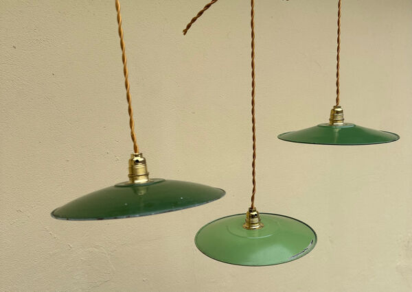 Lot 3 suspension abat jour tôle émaillée vintage ferme indus rétro