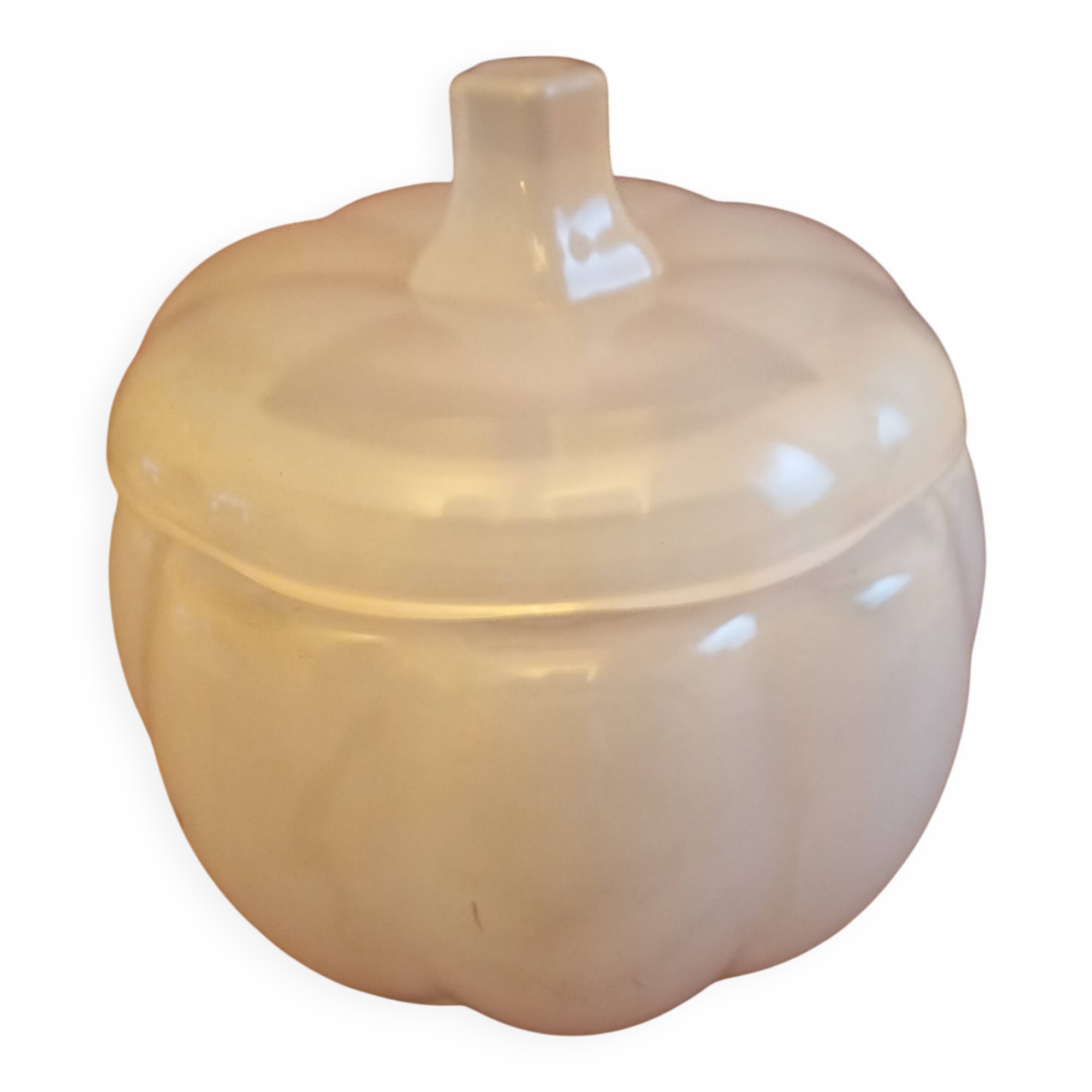 Candy box or glass sugar bowl in the shape of a white pumpkin