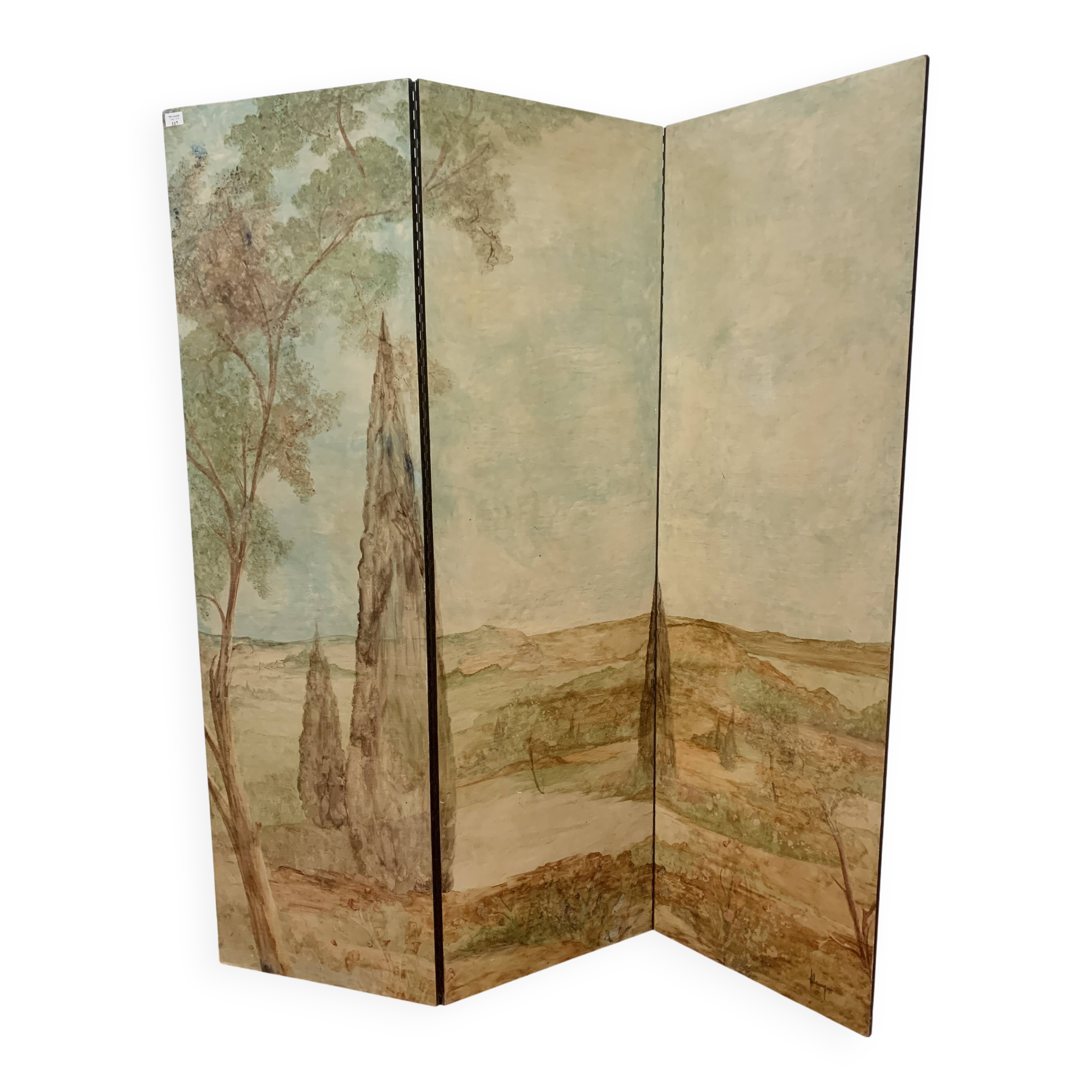 20th century three-leaf painted screen