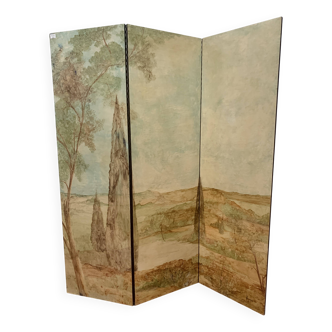 Paravent a trois feuilles peintes XX siècle
