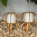 Pair of rattan wall lights by Louis Sognot 1950