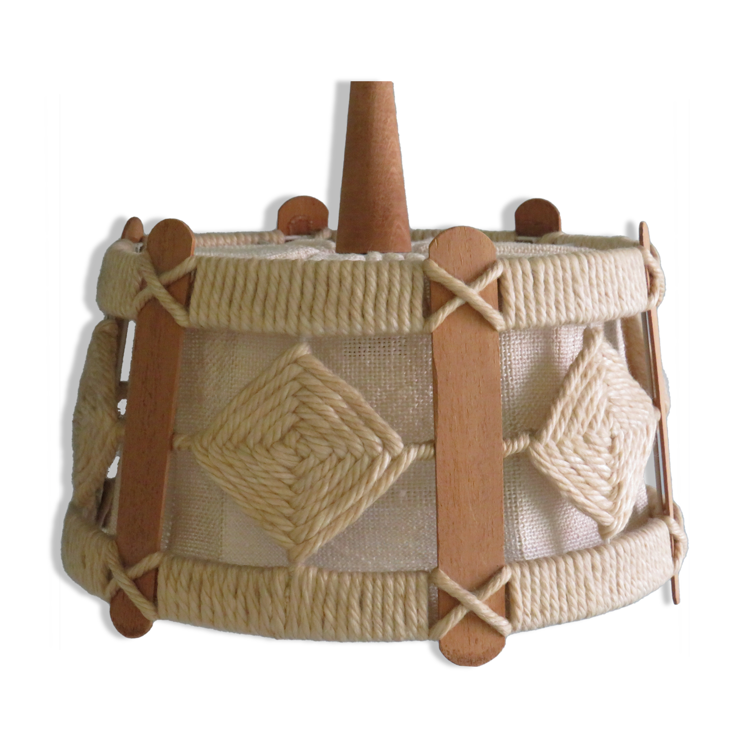 Suspension vintage en jute, teck et corde, 1960