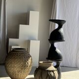 Immense light grey antique-style pot with a crosshatch lid and handles.