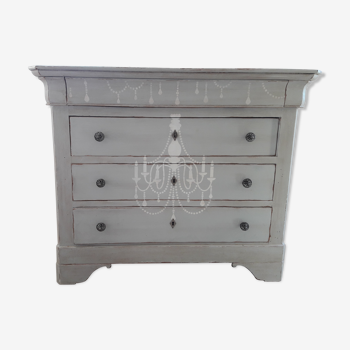 Commode ancienne en noyer style Louis Philippe patine grise
