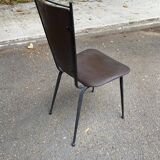 Scandinavian petal chair in brown leather and black metal 1960