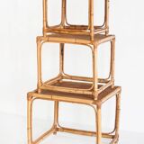 Set of three vintage nesting tables in cane. France, 1960s