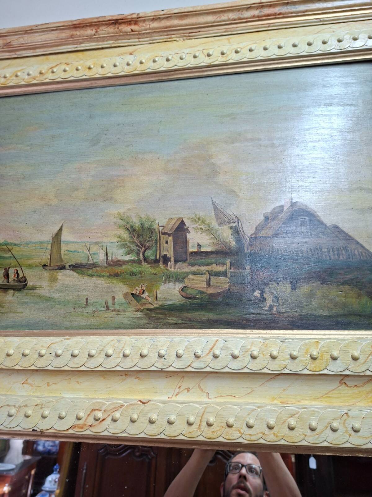 mirror trumeau and landscape painting – Faux marble decor –
