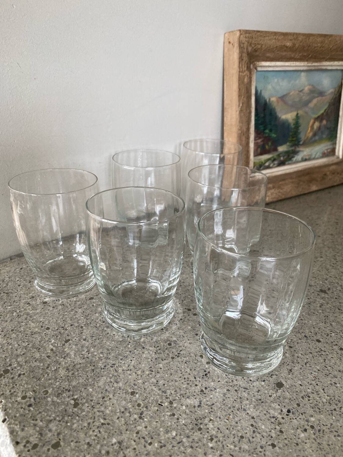 6 antique faceted glasses