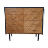 Blue chevron wood 4-drawer chest of drawers