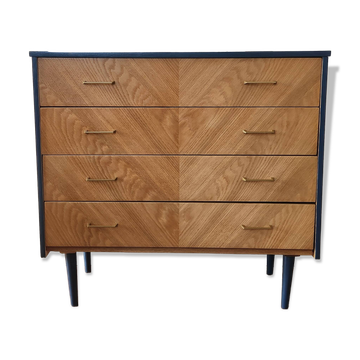 Commode 4 tiroirs bois bleue à chevrons