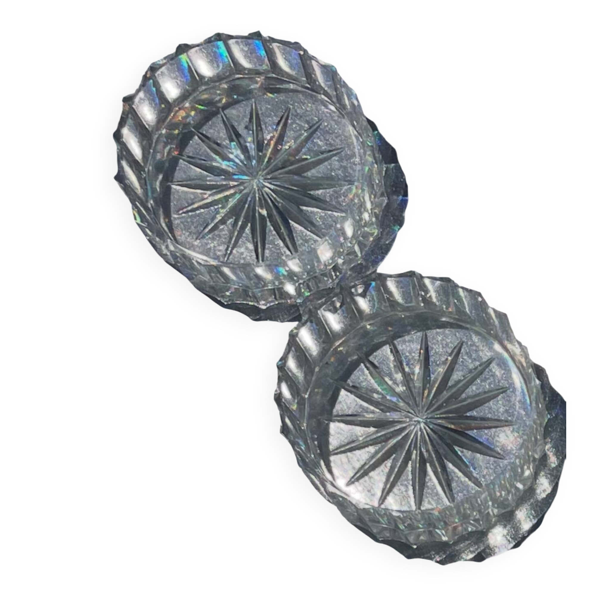 A pair of vintage cut glass catchalls.