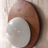 Designer wall lights in wood and opaline globe - mid-20th century