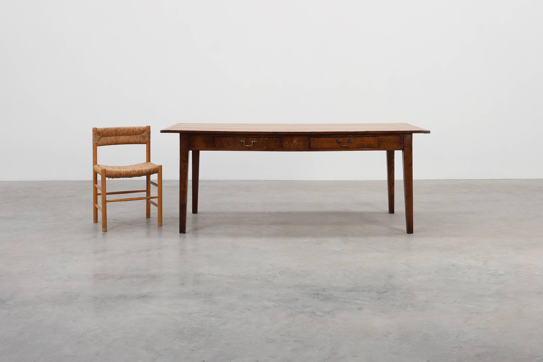 French Provincial Oak 19th century Farmhouse table with drawers, France
