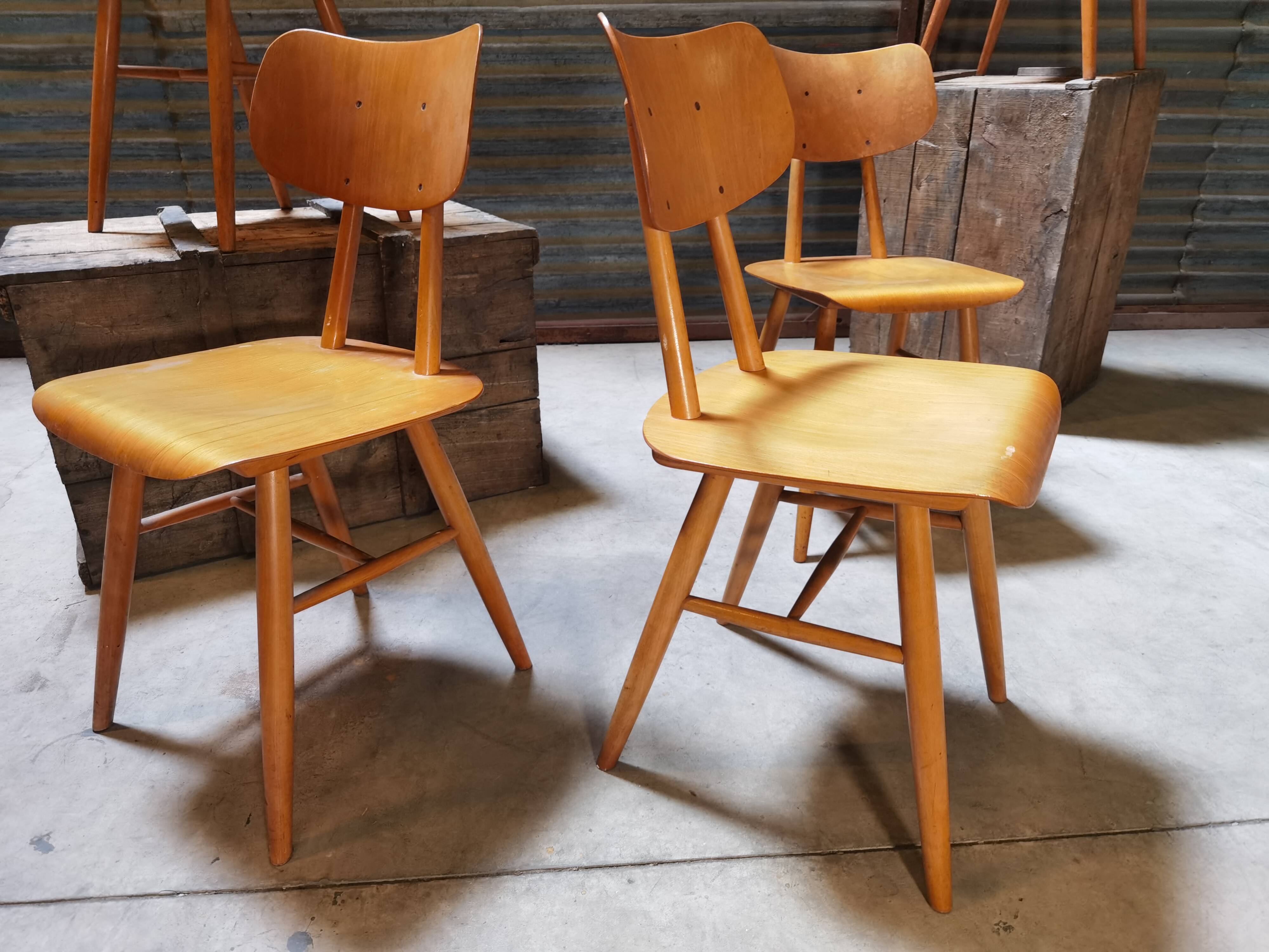 Set of 5 all-wood chairs published by Ton 1960