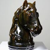 Vintage 1980s glazed terracotta horse or chess knight head
