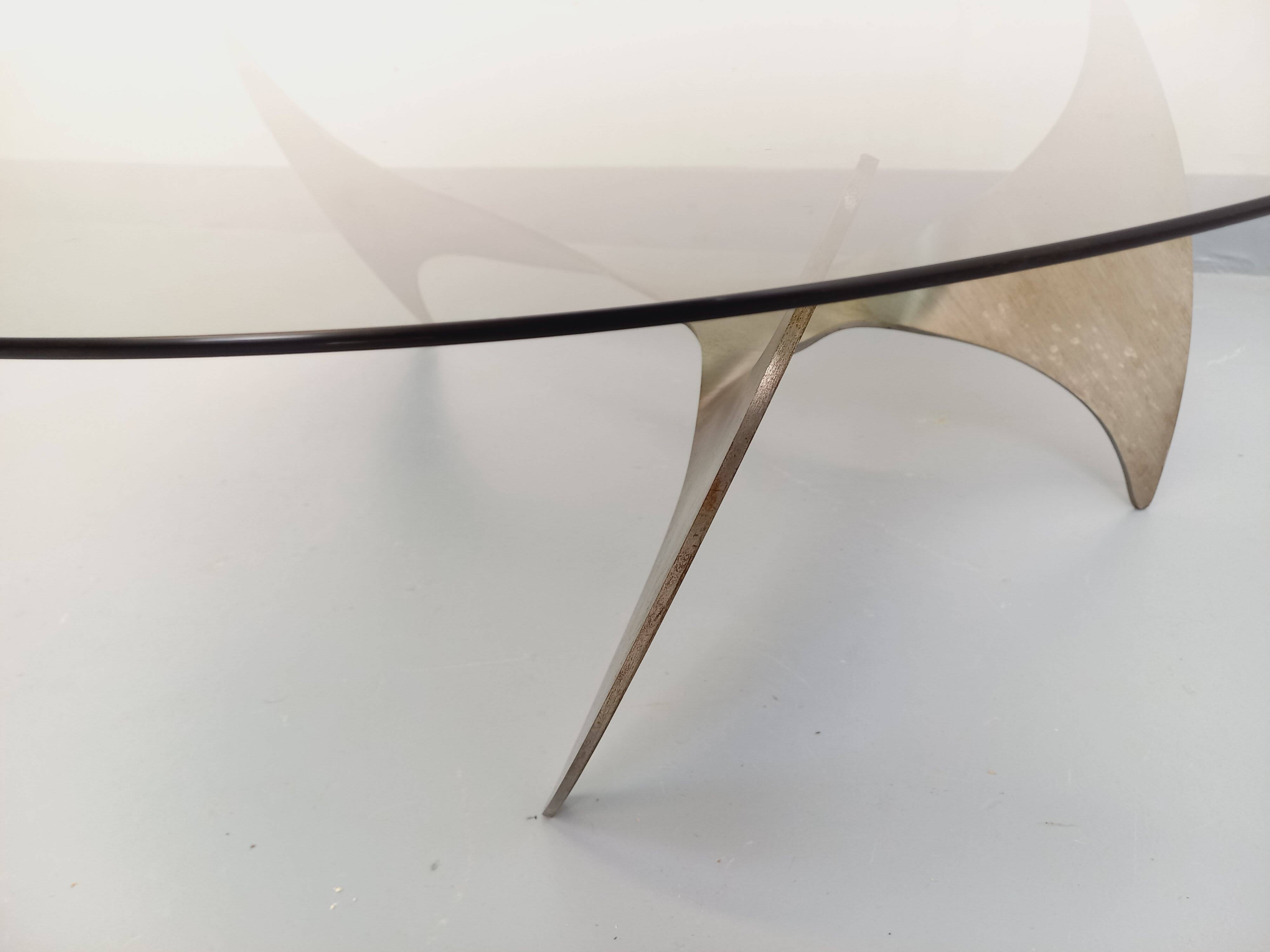 Vintage Propeller coffee table by Knut Hesterberg in steel and glass.