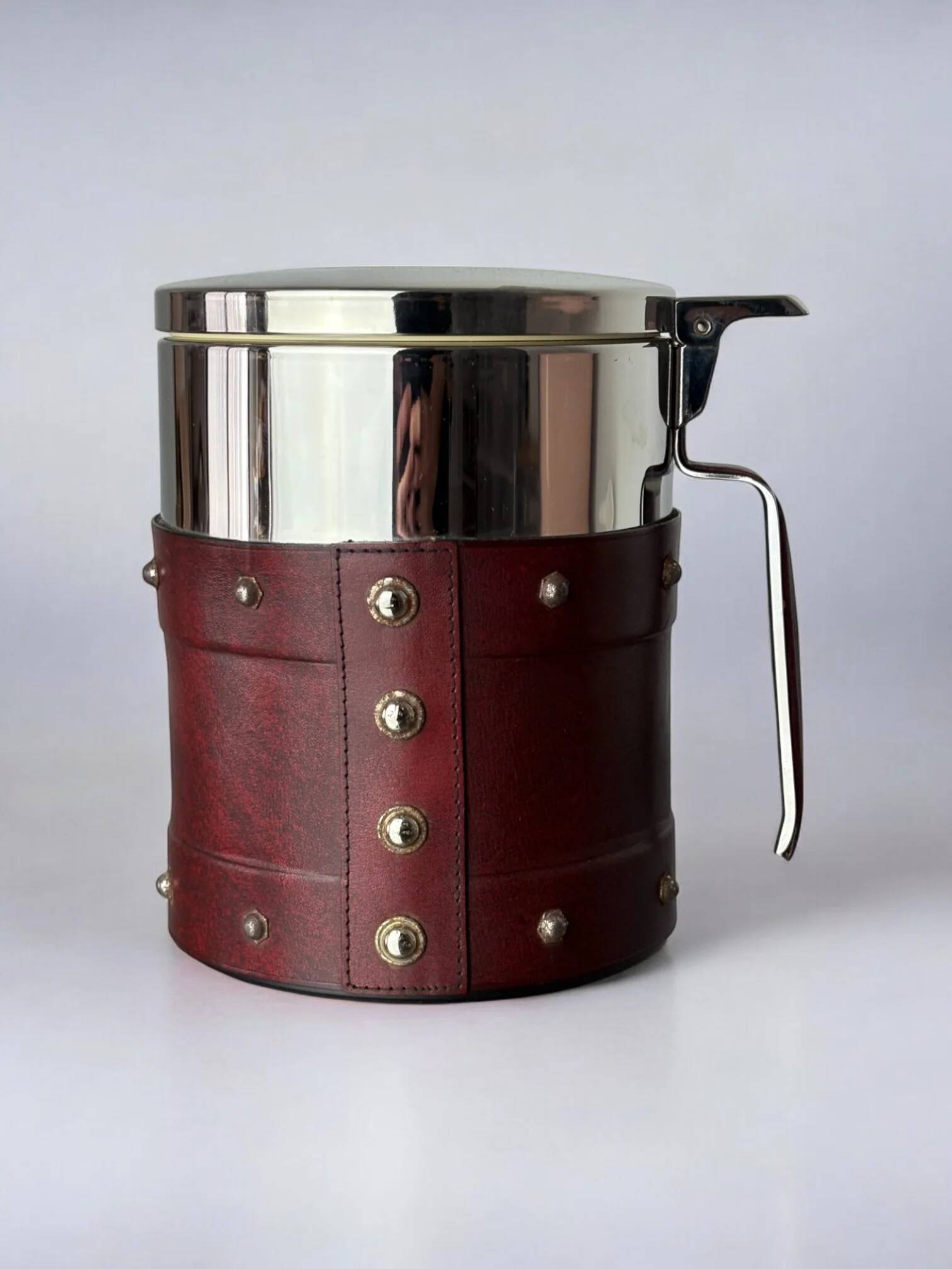 Regency leather & nails ice bucket, Italy, 1970s