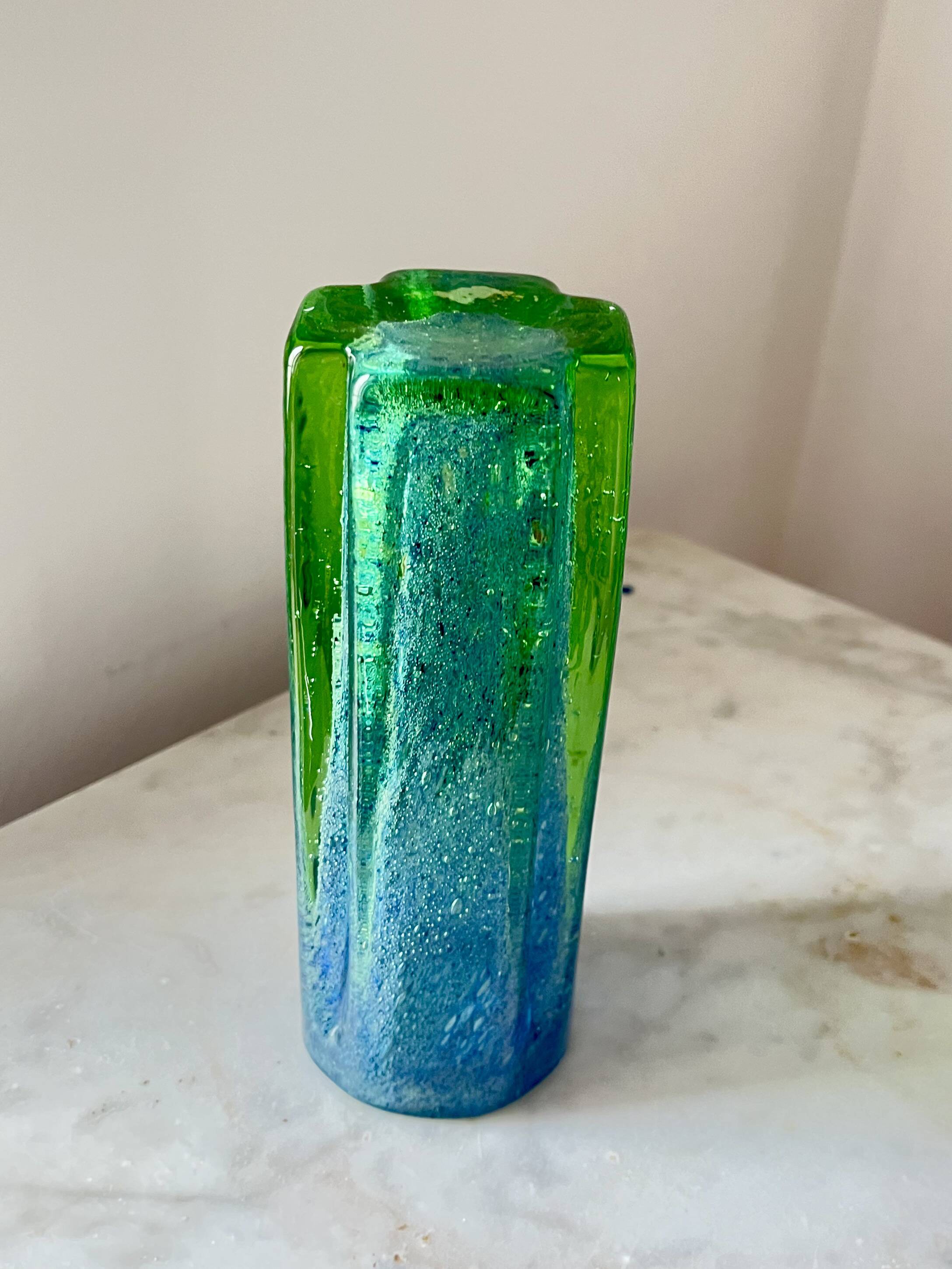 Vase vintage scandinave bleu et vert de Benny Motzfeldt pour Randsfjord