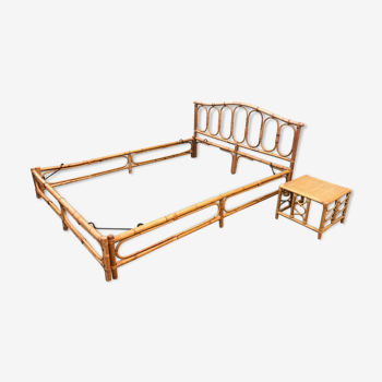Double bamboo bed and bedside