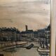 Old painting on canvas buffet 56 Notre Dame Paris + vintage wooden frame