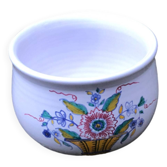 2000 Pot en terre cuite Signé bol 7cm poterie motif floral fleur peint main artisanat de France