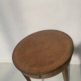 Round Louis XVI style pedestal table in marquetry wood, 20th century