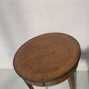 Round Louis XVI style pedestal table in marquetry wood, 20th century