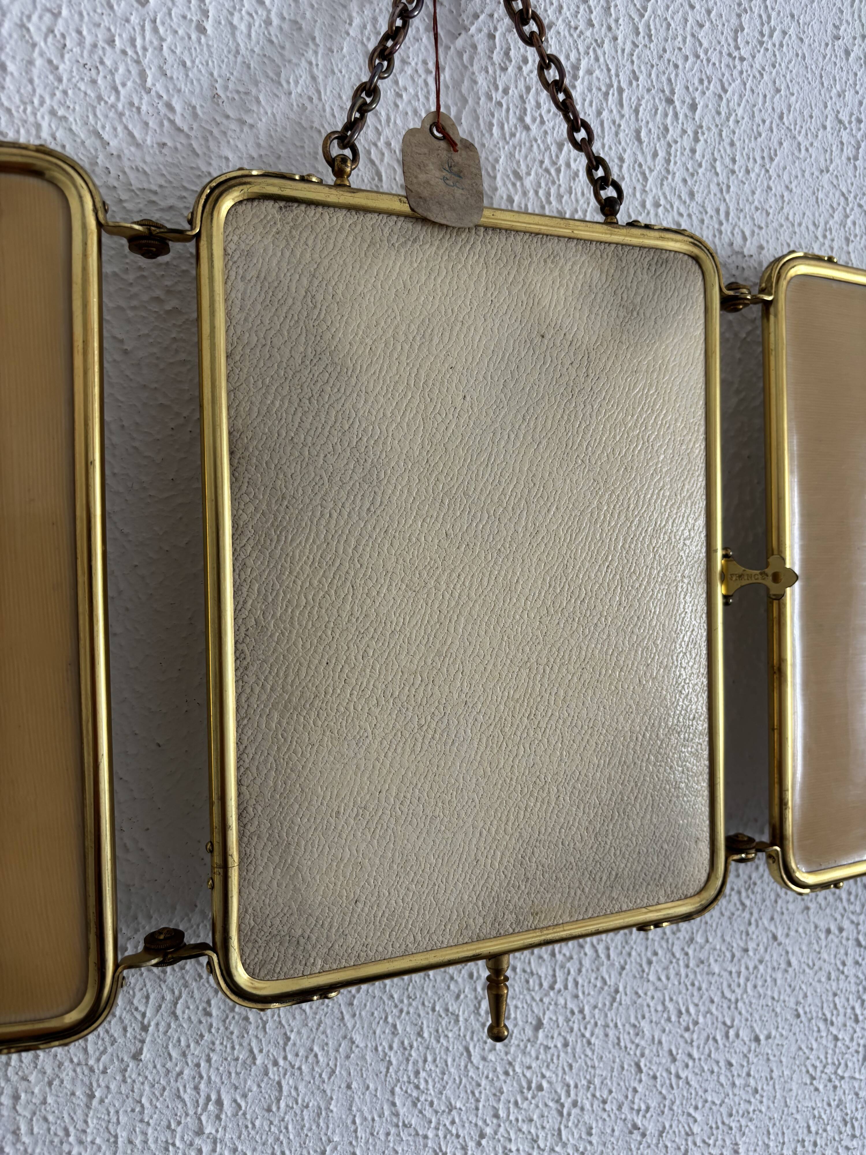 Miroir vintage 1920 triptyque barbier doré fleurs neuf bon marché - 28 x 60