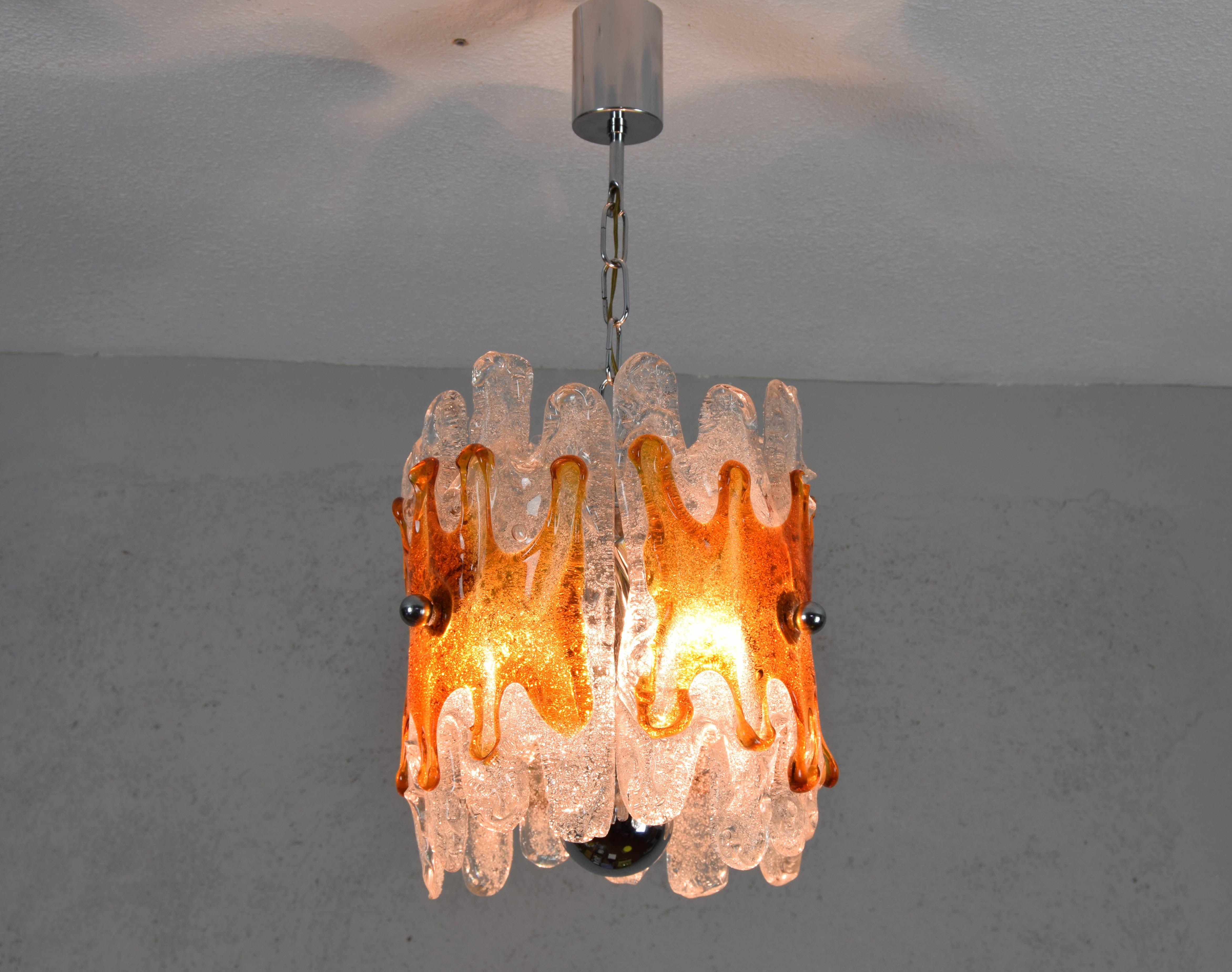 Murano Chandelier Amber and Clear Lava Mazzega Italian Mid Century 60s