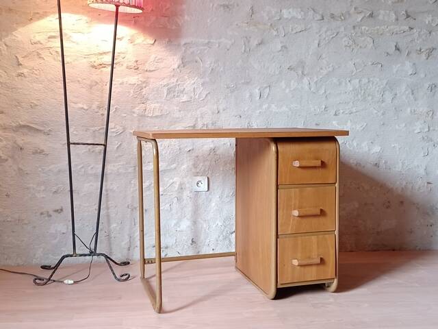 Small vintage desk from the 1950s, wood and metal.