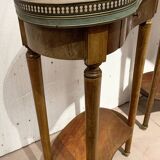 Pair of Louis XVI style kidney bedside tables with brass gallery, 20th century