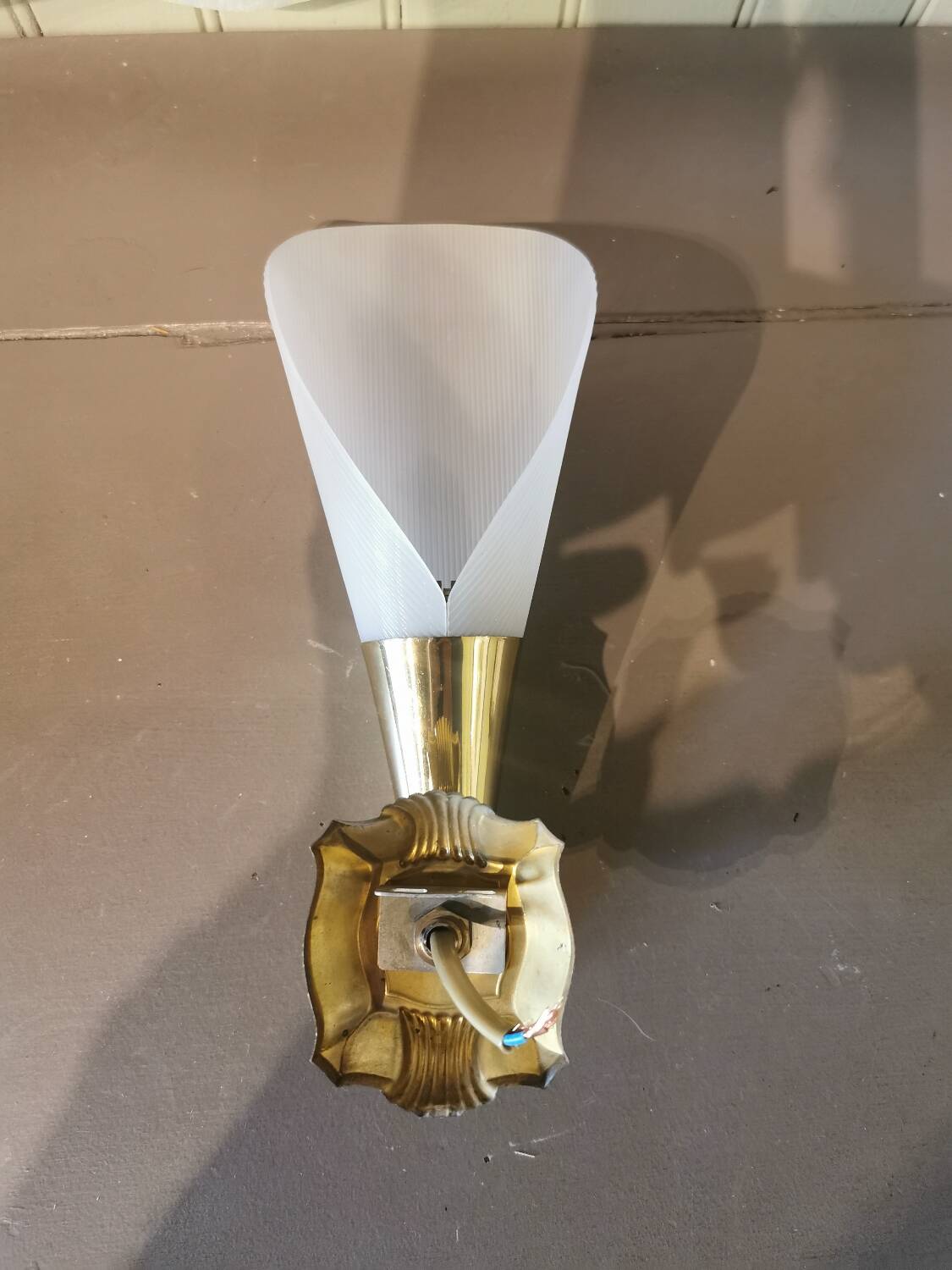 Pair of vintage brass and acrylate wall lights