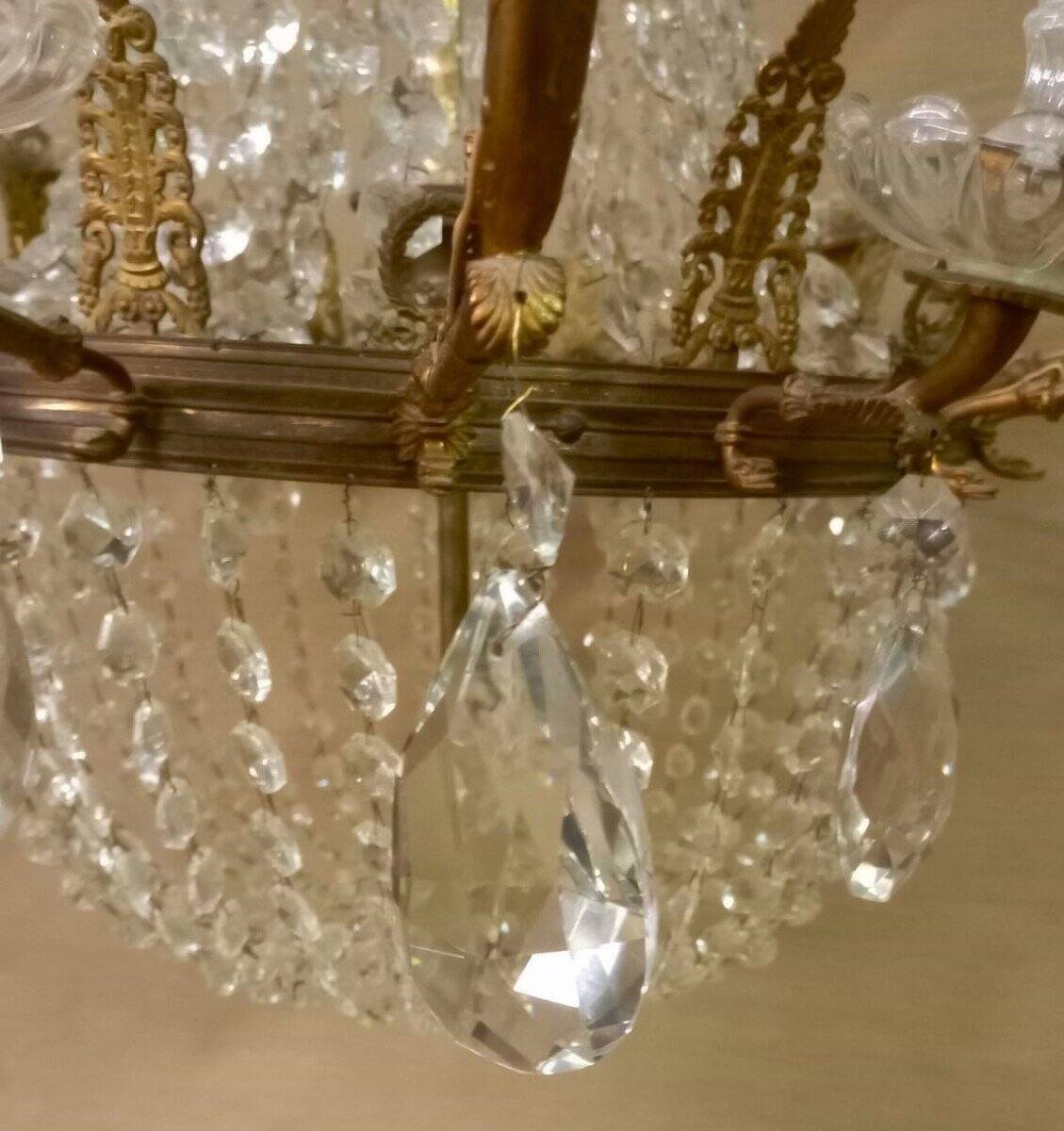 Large curved chandelier floor lamp in bronze and crystal, 19th century