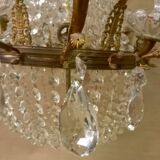 Large curved chandelier floor lamp in bronze and crystal, 19th century